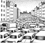 Artwork --- Overrun by a Mob of Consumption-Driven Cars and Trucks (Anti-Car and Anti-Car Culture Directory | Description : This image came from http://www.RadicalGraphics.or... | Tags : Man, Scream, Cars, Automobiles, Truck, Bus, Car, A...) ::: By Radical Graphics (About: All material posted here originally appeared at ht... | Ideals: Anarchy, Animal Liberation, Anti-America, Anti-Bio...)