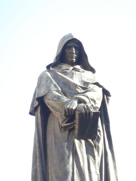 Image: Closeup of Giordano Bruno statue. From Wikipedia.